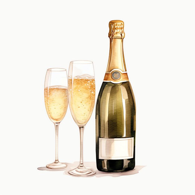 Foto bella illustrazione di clipart della bevanda dell'acquerello del vino di champagne