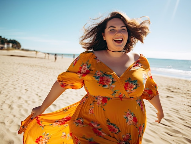Beautiful cheerful plus size young woman outdoorsBody positivity and body acceptance