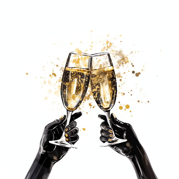Photo beautiful cheers to the new year toast illustration watercolor for celebration new year clipart
