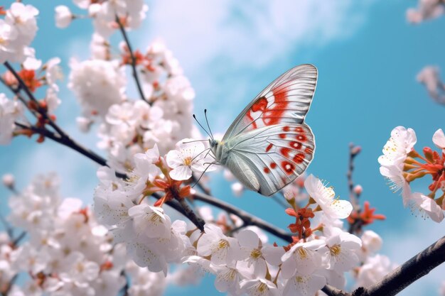 青い空の背景に美しい桜の花がく 創造的な人工知能