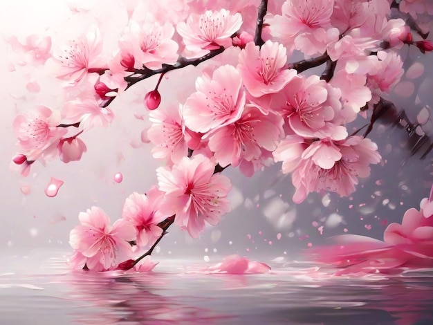 Beautiful cherry blossom illustration with an abstract pink flower with a water splash AIgenerated