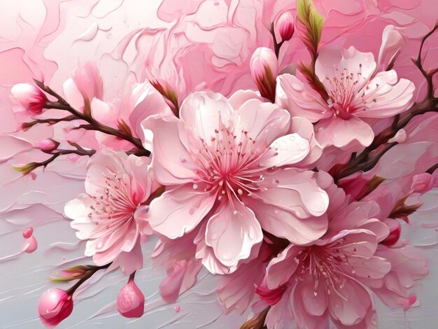 Photo beautiful cherry blossom illustration with an abstract pink flower with a water splash aigenerated