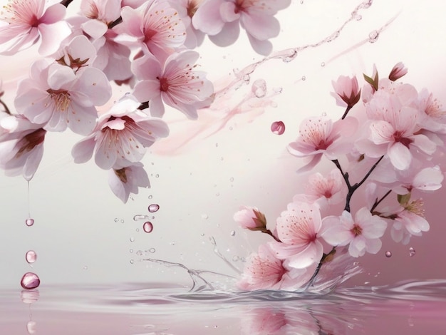 Photo beautiful cherry blossom illustration with an abstract pink flower with a water splash aigenerated