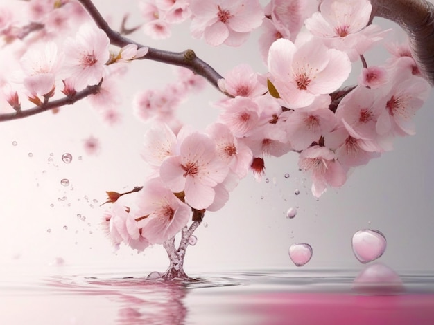 Beautiful cherry blossom illustration with an abstract pink flower with a water splash AIgenerated