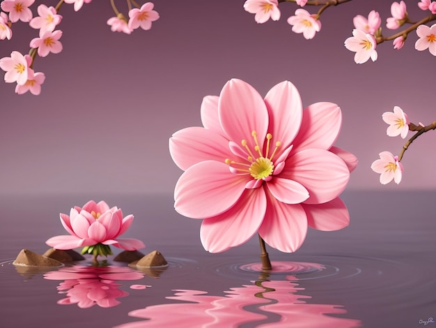 Beautiful cherry blossom illustration with an abstract pink flower with a water splash AIgenerated