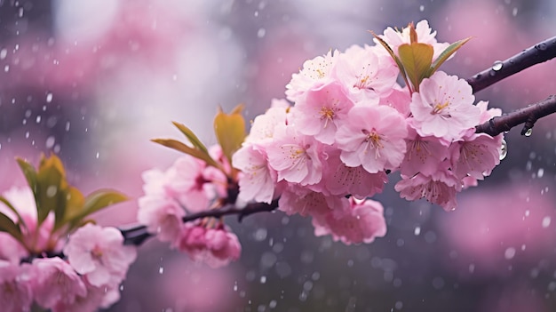 Фото Красивый цветок вишни под дождем весна мягкая фокус
