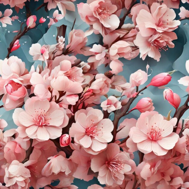 Красивые вишневые цветы сакура Бесшовный рисунок