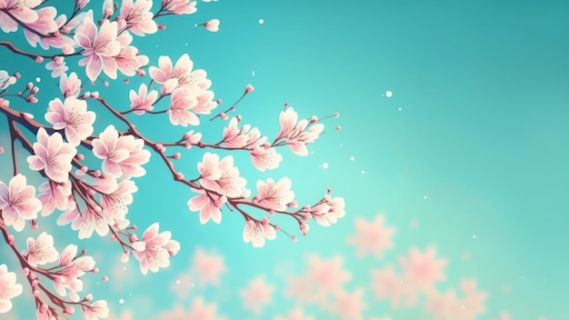 봄 시즌에 복사 공간 배경으로 푸른 하늘에 아름다운 벚꽃이나 사쿠라 나무 가지