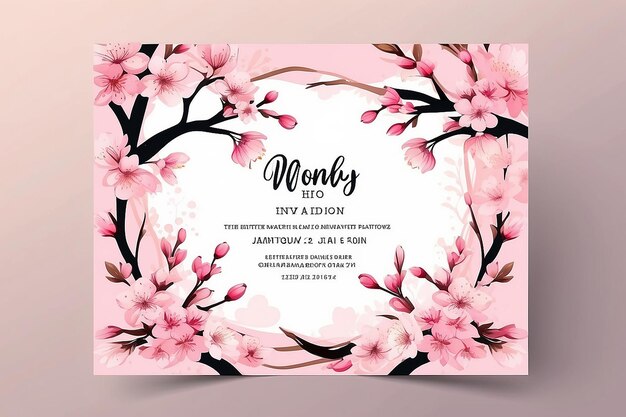 Photo beautiful cherry blossom wedding invitation card template