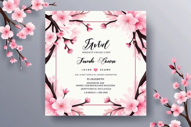 Photo beautiful cherry blossom wedding invitation card template