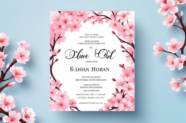 Photo beautiful cherry blossom wedding invitation card template