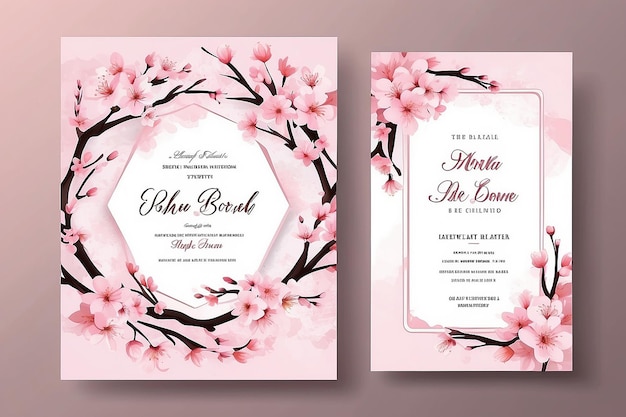 Beautiful cherry blossom wedding invitation card template