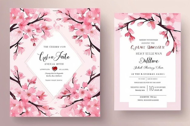 Photo beautiful cherry blossom wedding invitation card template