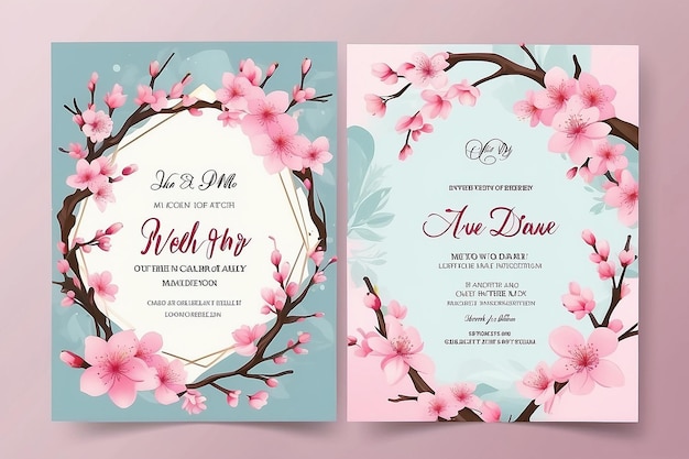 Photo beautiful cherry blossom wedding invitation card template