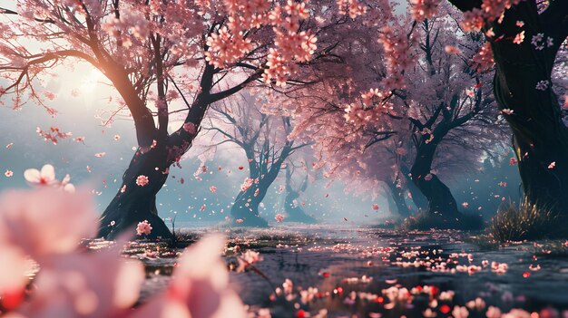 Beautiful cherry blossoms in the park in spring time Nature background