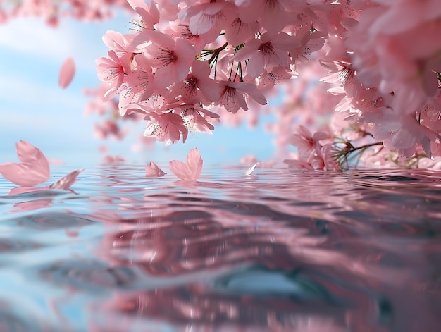 Beautiful cherry blossoms in spring Cherry blossoms are reflected in the water