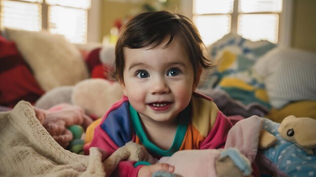 beautiful child looking at camera at home