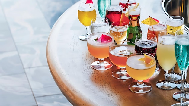 Beautiful chilled drinks on the bar close up