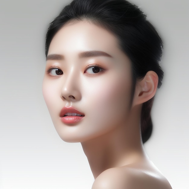 아름다운 중국 소녀 앞면 풍부한 피부 질감 신선한 외모