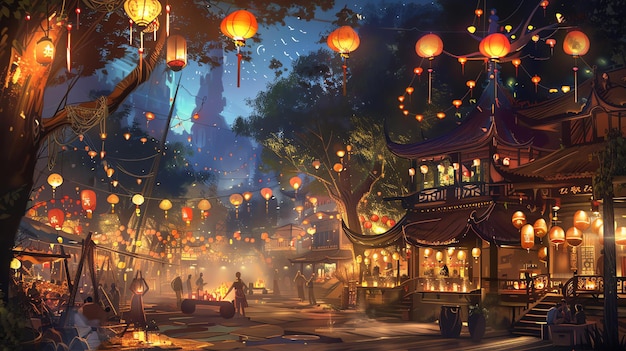 A beautiful Chinese street market at night