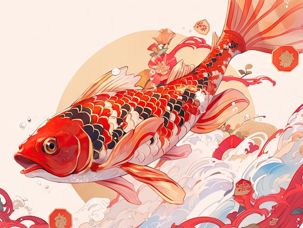 美しい中国風国潮鯉イラスト