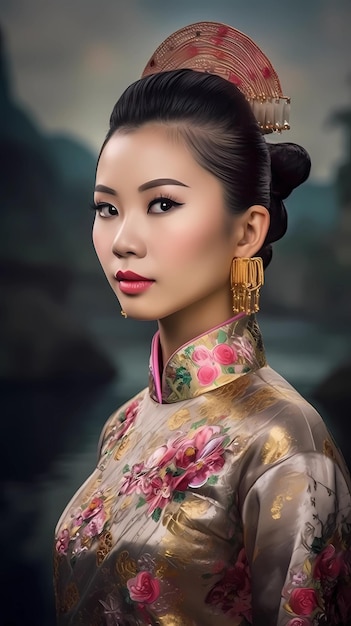 Beautiful chinese woman dressed in luxurious qipao dress