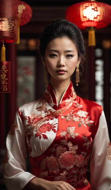 Beautiful Chinese Woman Wearing a Traditional Cheongsam Dress