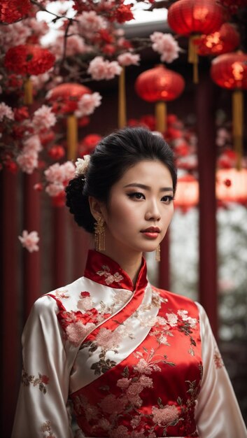 Beautiful Chinese Woman Wearing a Traditional Cheongsam Dress