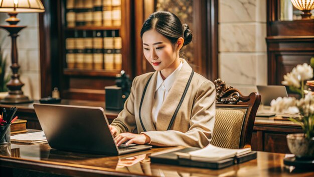 Photo beautiful chinese woman works as a secretary in the company