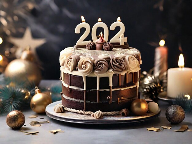 Photo beautiful chock late cake happy new year