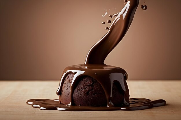 Photo beautiful chocolate molten cake with chocolate gushing