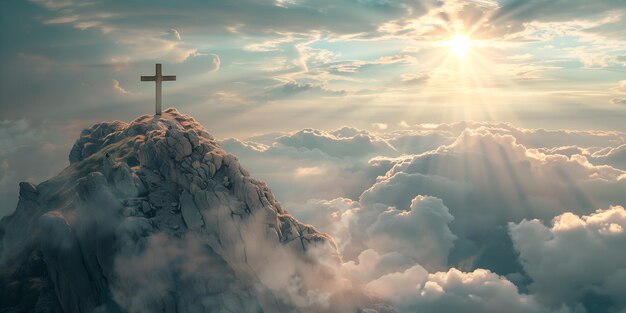 산 꼭대기 에 있는 아름다운 그리스도인 십자가