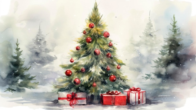 Beautiful Christmas Abstract Fir Tree with Gifts AI Generated