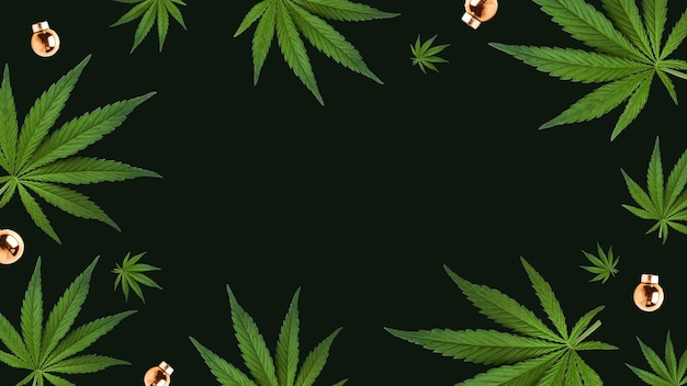 사진 마리화나의 아름 다운 크리스마스 배경 프레임 추상 대마초 배경 나뭇잎