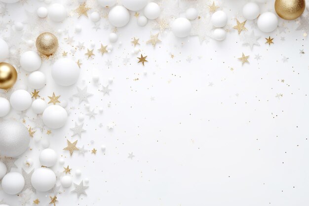 Beautiful Christmas background with white and golden shining decoration and empty space Glitter confetti Copy space for your text Merry Xmas Happy New Year Festive backdrop Generative AI