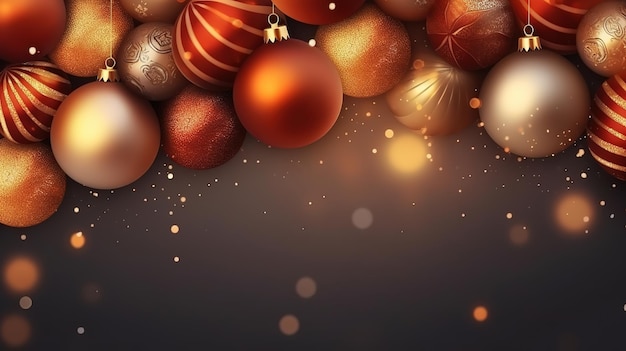 Beautiful christmas balls banner with copy space Generative Ai