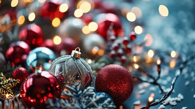 beautiful christmas balls banner with text space