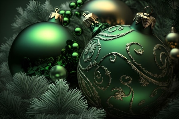 Beautiful Christmas balls and beautiful green Christmas