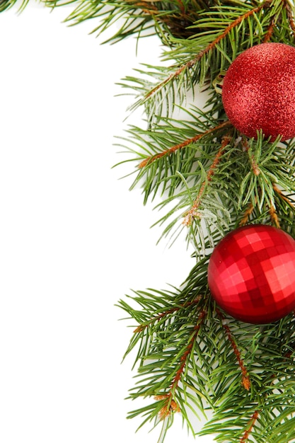 Beautiful Christmas balls on fir tree isolated on white