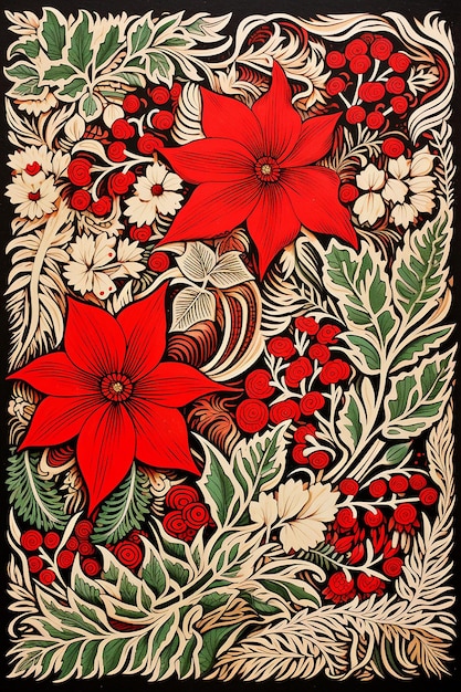 아름다운 크리스마스 테두리 목판 인쇄 패턴