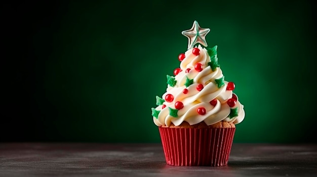 Foto bella torta di natale con una candela alimentazione ai generativa