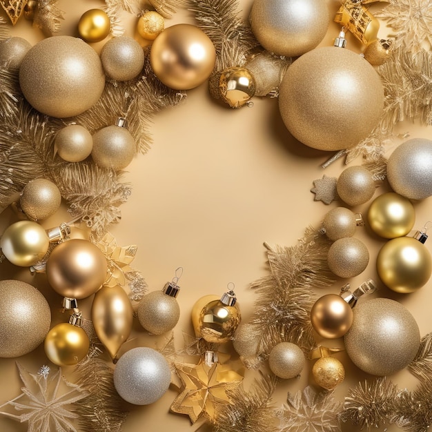 ベージュ色の背景に装飾された美しいクリスマスコンポジション