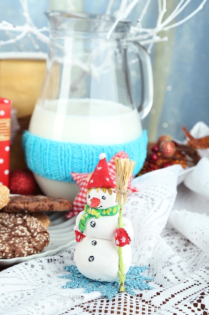 Beautiful Christmas composition with milk close-up