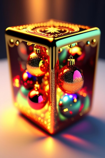 Beautiful Christmas decoration 3d cube with shining Christmas decorations Digital art