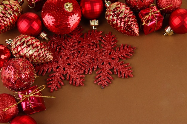 Beautiful Christmas decorations on brown background