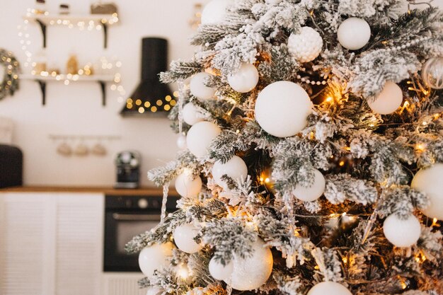 beautiful Christmas decorations and gifts under the Christmas tree