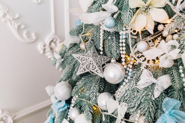 beautiful Christmas decorations and gifts under the Christmas tree