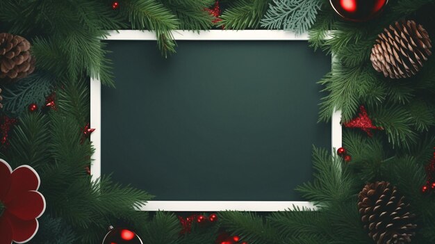 Красивая рождественская рамка с праздничными еловыми ветками легкодоступна. Стоковое изображение с генеративным искусственным интеллектом.