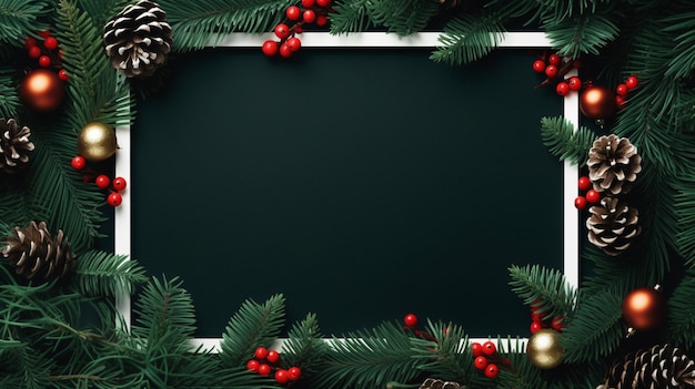 Beautiful Christmas Frame with Pine Cones Easily Accessible Stock Image Generated by AI