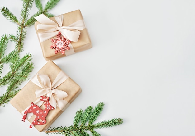 Beautiful Christmas gift boxes on the table